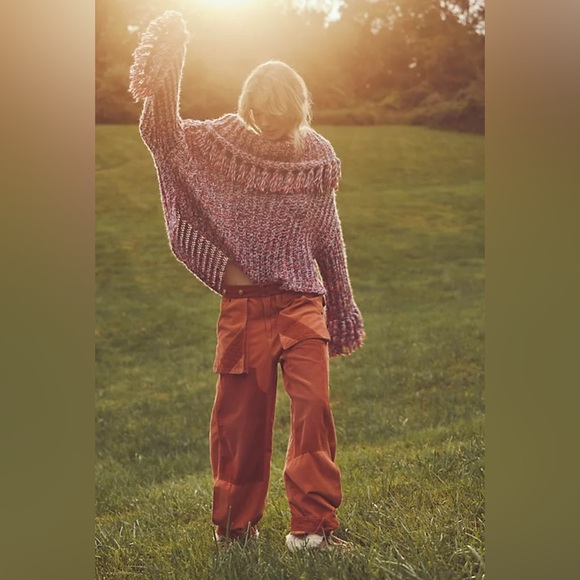 🎁🎁 SALE NWT Free People One Kinsley Fringe Woven Cowl Neck Fold Over Sweater L - Picture 5 of 6